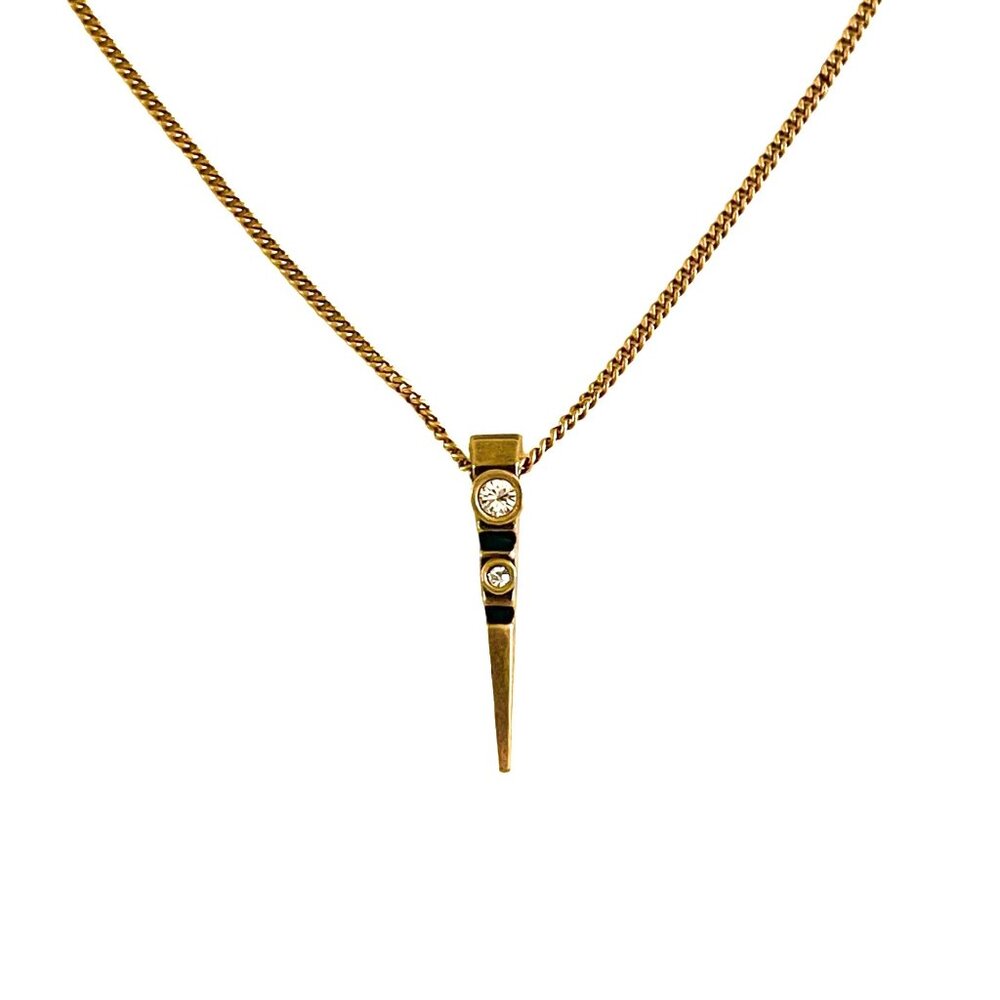 Rook & Crow by Patricia Locke Gold Toned Spike Pendant Necklace Crystal Accents